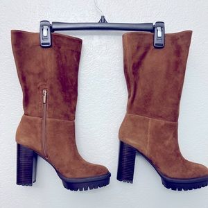 Calf length suede boots